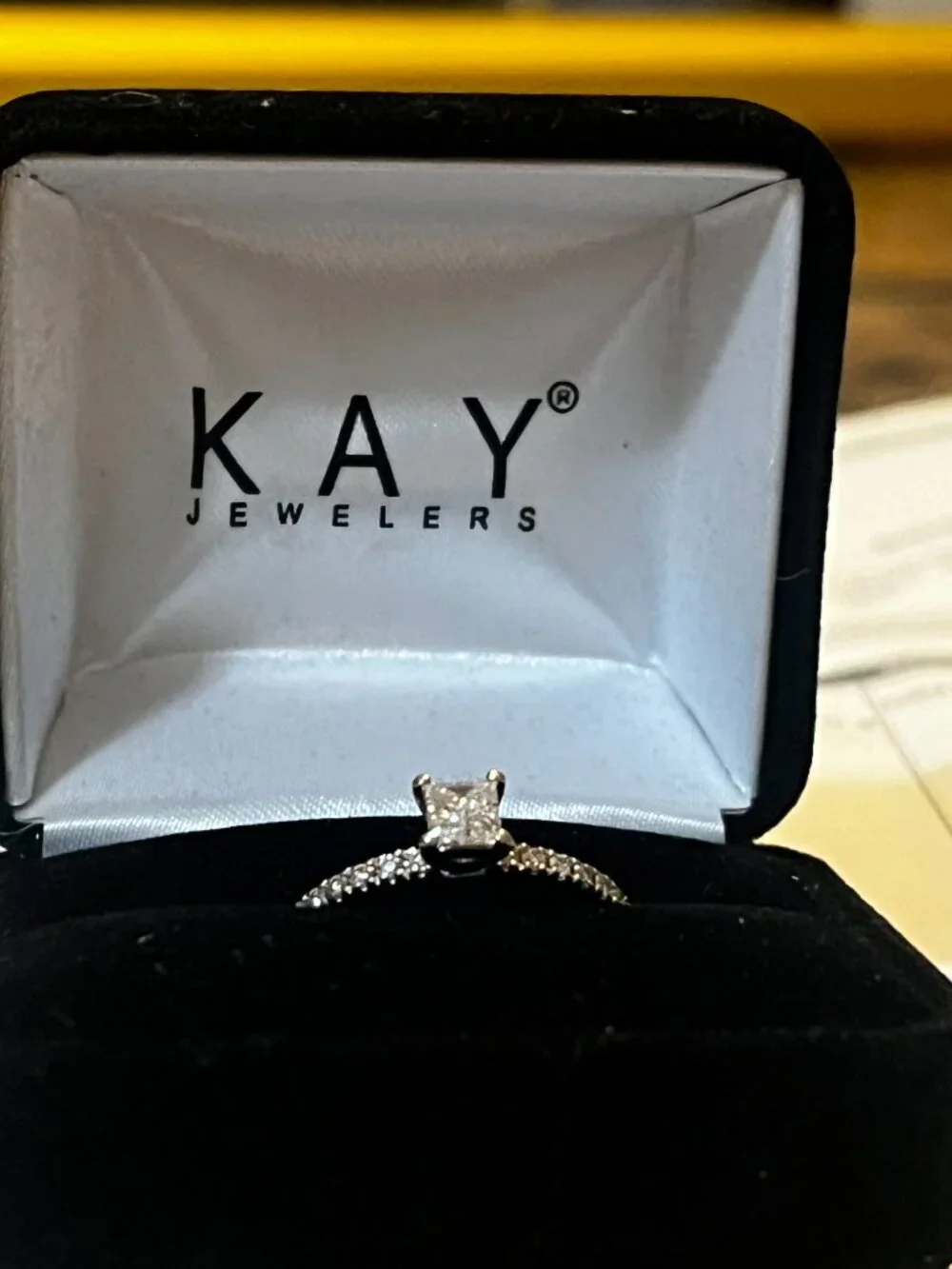 14K White Gold & Diamond Engagement Ring Princess Cut